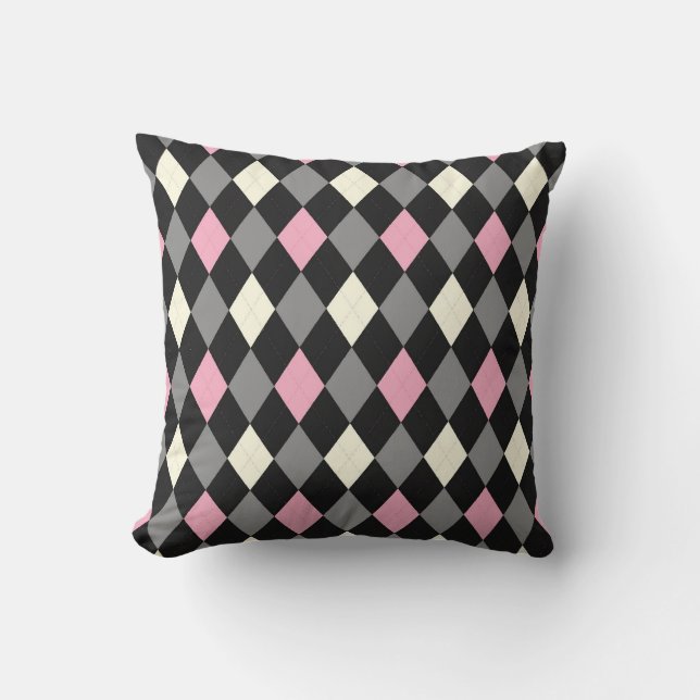 Almofada Argyle cor-de-rosa e preto (Frente)