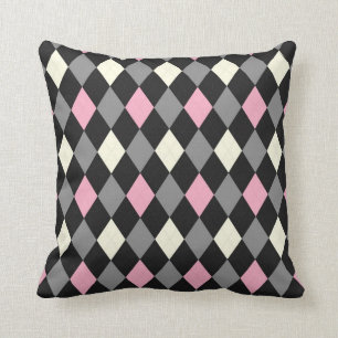 Almofada Argyle cor-de-rosa e preto