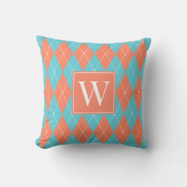 Almofada Argyle Costurado à Mão – Coral e Turquesa