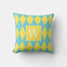 Almofada Argyle Costurado à Mão Préppy – Amarelo e Turquesa