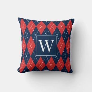 Almofada Argyle Costurado à Mão – Vermelho Branco & Azul Ma