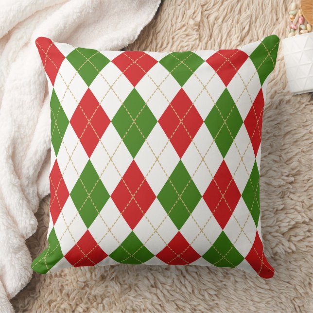 Almofada Argyle Vermelho Verde Branco (Cobertor)