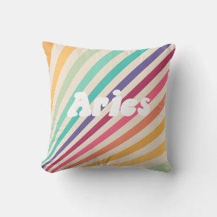 Almofada Aries Retro Rainbow Zodiac Astrology Travesseiro r