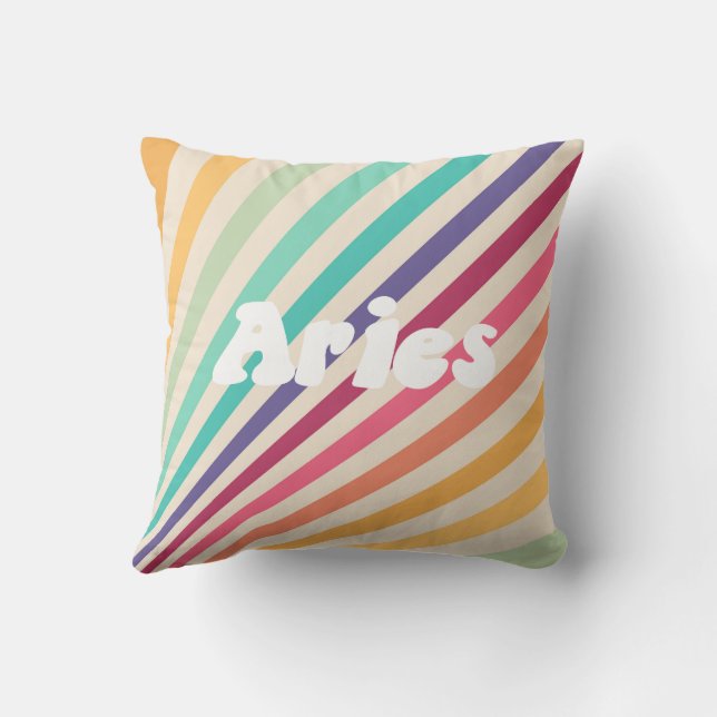 Almofada Aries Retro Rainbow Zodiac Astrology Travesseiro r (Verso)
