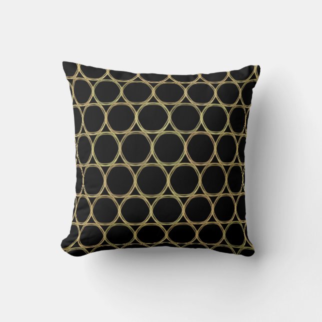 Almofada Aros Dourados em Moderno Chic Preto (Frente)