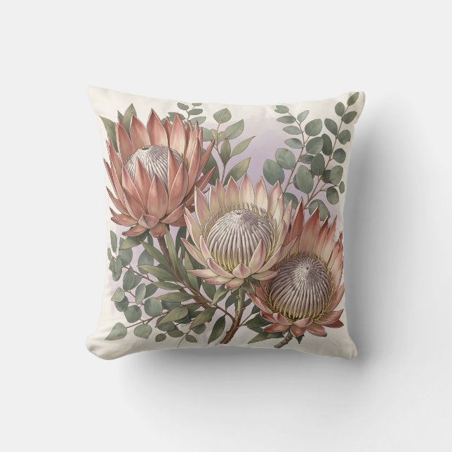 Almofada Arranjo Botânico de Eucalipto Protea Rosa  (Frente)