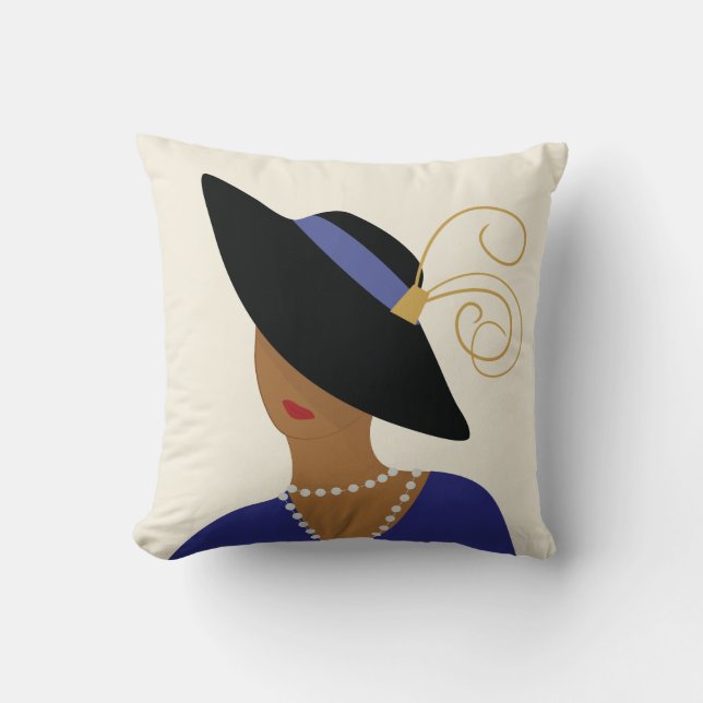 Almofada Art Deco 1930s, mulher de chapa de moda em chapéu  (Frente)