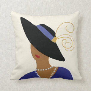 Almofada Art Deco 1930s, mulher de chapa de moda em chapéu