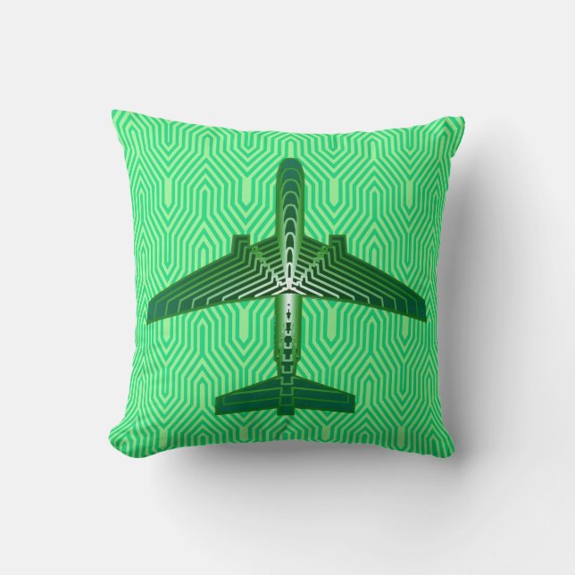 Almofada Art Deco Airplane, Emerald e Jade Green (Frente)
