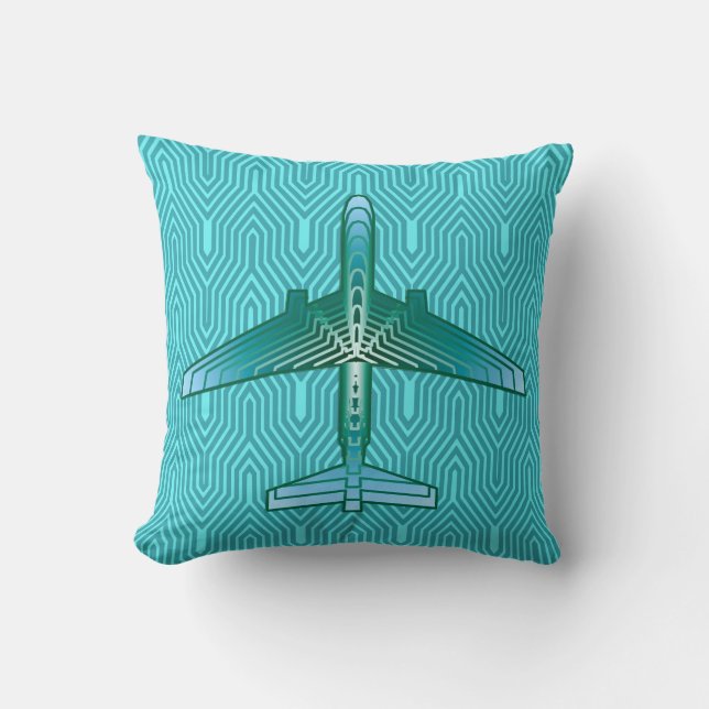 Almofada Art Deco Avião, Turquesa, Teal e Aqua (Frente)
