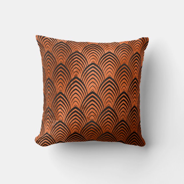 Almofada Art Deco Black Orange Geométrico Scales Classic (Frente)