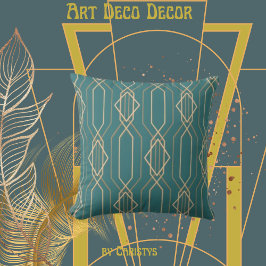 Almofada Art Deco Deep Blue/Green com Dourado