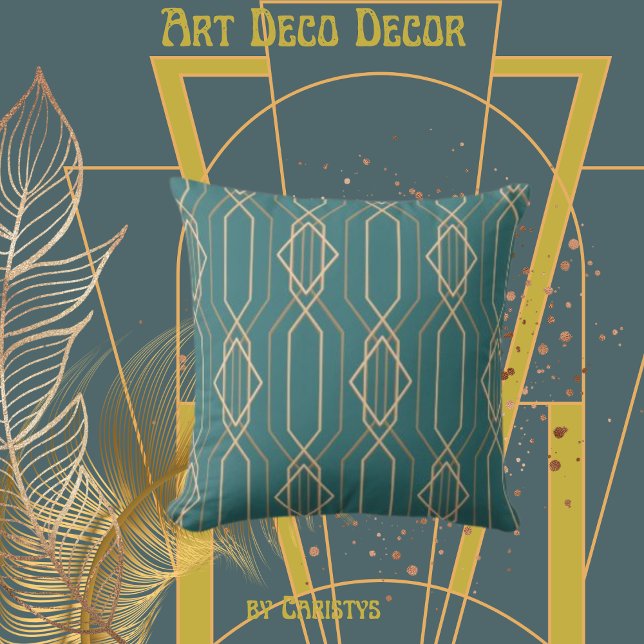 Almofada Art Deco Deep Blue/Green com Dourado (Criador carregado)