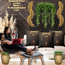 Almofada Art Deco Dourada Chuva Egípcia Art Black 20 x 20