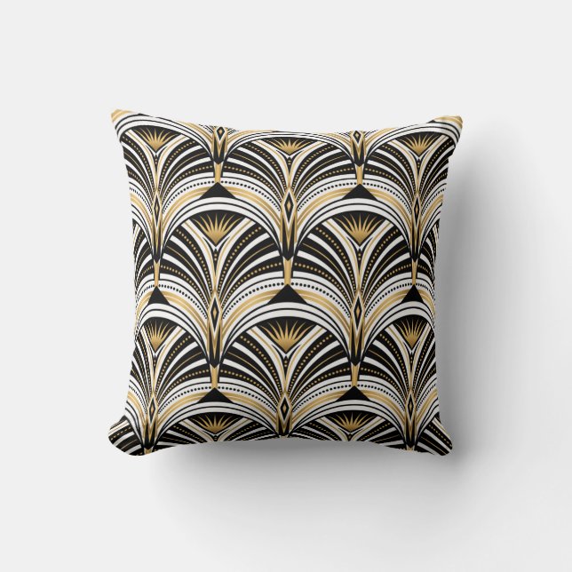 Almofada Art Deco Dourada Elegância Negra: Vinte e Vinte Es (Frente)