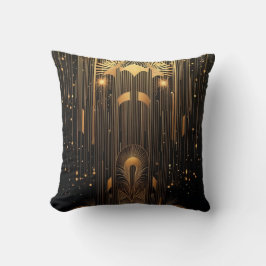 Almofada Art Deco Dourado Chuva Arte Egípcia Preta 15 x 15