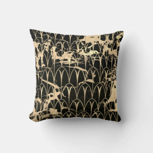 Almofada Art Deco Escala Geometria Negra Sepia Dourada Marb