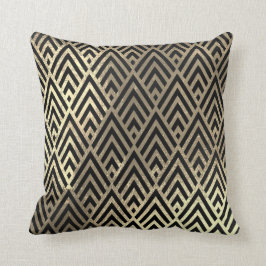 Almofada Art Deco Faux Sepia Black Dourado Triângulos Geome