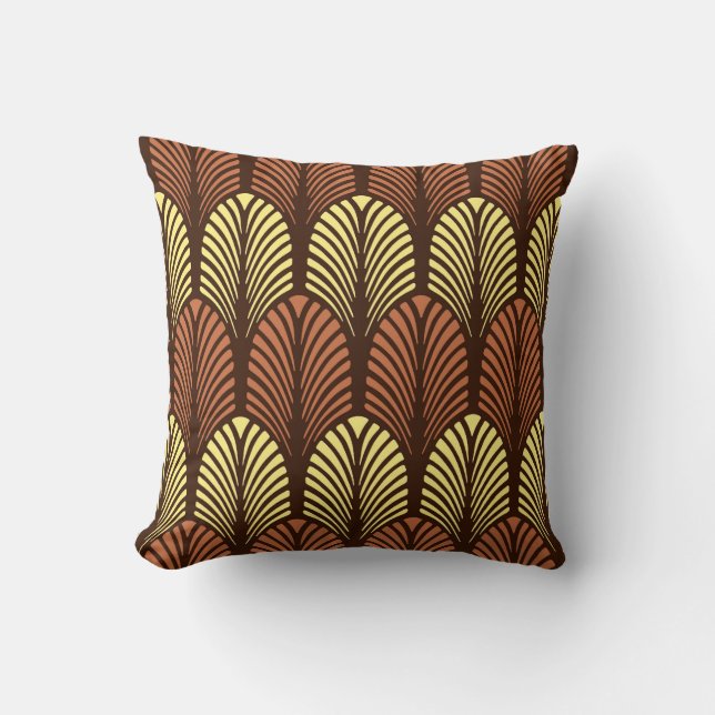 Almofada Art Deco Feather Patterno, Castanho Escuro e Rusta (Frente)