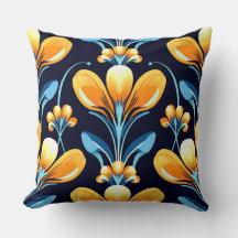 Art Deco - flores laranja azuis