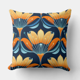 Almofada Art Deco - flores laranja azuis