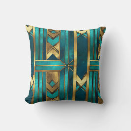 Almofada Art Deco Geometric Arrows, Gold and Turquoise