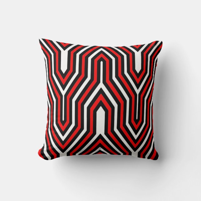 Almofada Art deco geométrico - vermelho, preto e branco (Frente)
