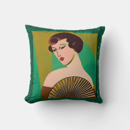 Almofada Art Deco Modern Lady with a Fan
