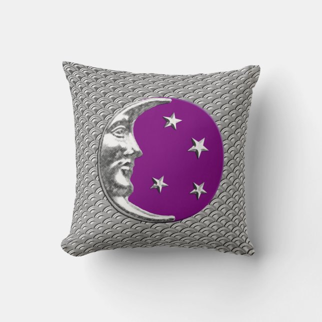Almofada Art Deco Moon e estrelas - Ametist Purple & Silver (Frente)
