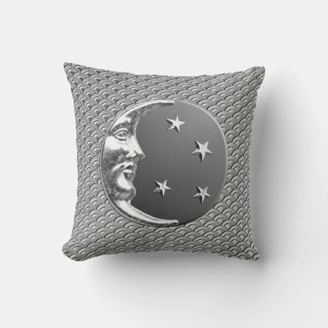 Almofada Art Deco Moon e estrelas - Cinzas/Cinzas e Prata (Frente)