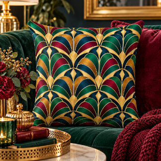 Almofada Art Deco Navy, Burgundy, Dourado, Verde Geométrico