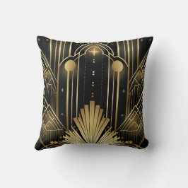 Almofada Art Déco Noir et Or - Élégance Vintage Géométrique