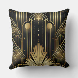 Almofada Art Déco Noir et Or - Élégance Vintage Géométrique