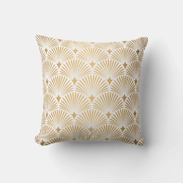 Almofada Art Deco Pattern. Serralheiro branco e dourado (Frente)