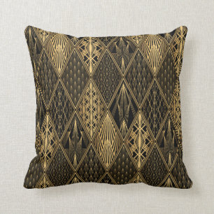 Almofada Art Deco Pattern. Serralheiro preto sem costura e 