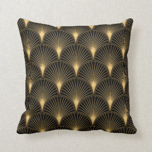 Almofada Art Deco Pattern. Serralheiro preto sem costura e 