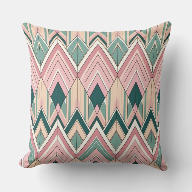 Almofada Art Deco Pink and Green Contemporary Cushion. (Frente)