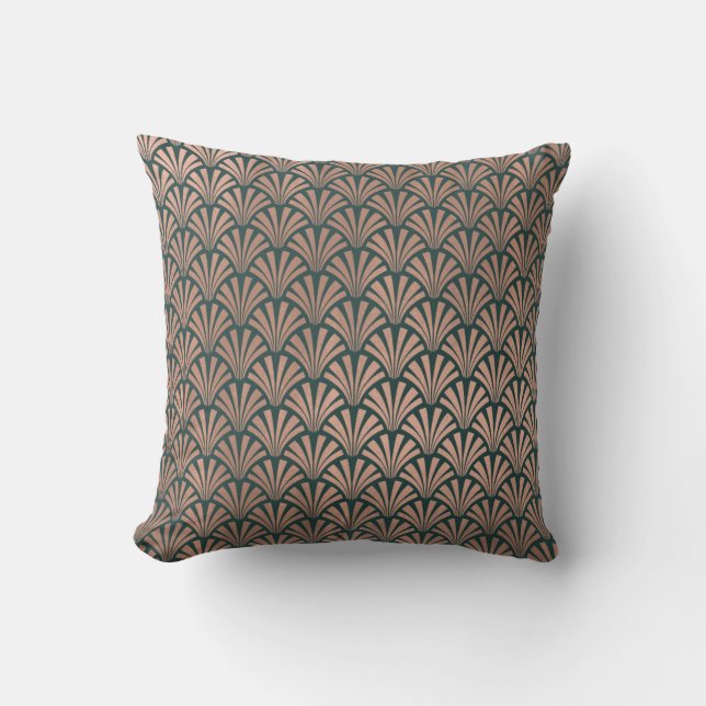 Almofada Art Deco Rosa Deus Teal de Cobre Gren Seashell Sca (Frente)