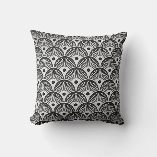 Almofada Art Deco Silver Black White Seashells Travesseiro (Frente)
