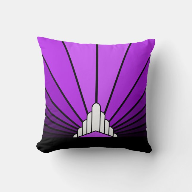 Almofada Art deco sun em Travesseiro decorativo roxo (Frente)