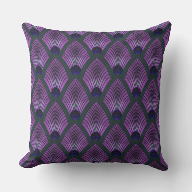 Almofada Art Deco Sunburst Fan in Metallic Purple (Frente)