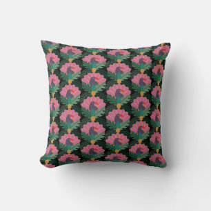 Almofada Art Deco Toucans Tropicais e Ananás