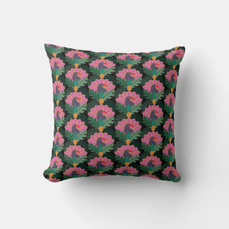 Almofada Art Deco Toucans Tropicais e Ananás