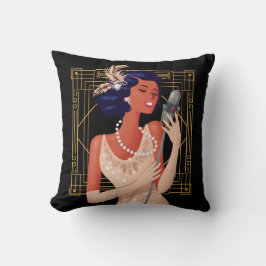 Almofada Art Deco Vintage 1920 Menina Cobra Quadro Preto