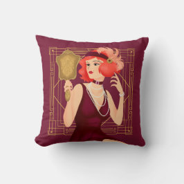 Almofada Art Deco Vintage 1920 Rapariga Dourada Frame Burgu