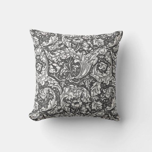 Almofada Art Nouveau Acanthus Folhas e Flores, Cinzas (Frente)