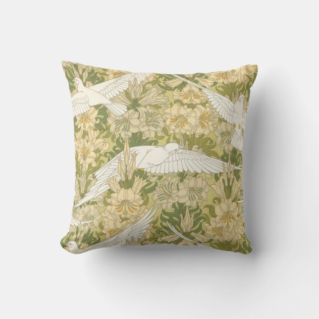 Almofada Art Nouveau Brancos com Travesseiro de lírios (Frente)