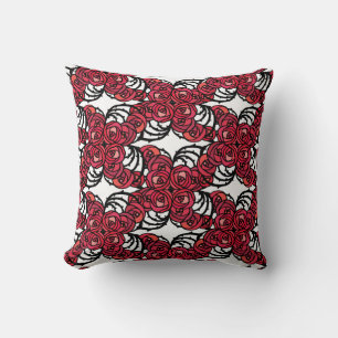 Almofada Art Nouveau Floral, vermelho e rosa preto, design
