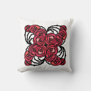 Almofada Art Nouveau Floral, vermelho e rosa preto, design
