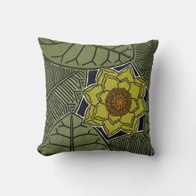 Almofada Art Nouveau Folha e Design de Flor (Frente)